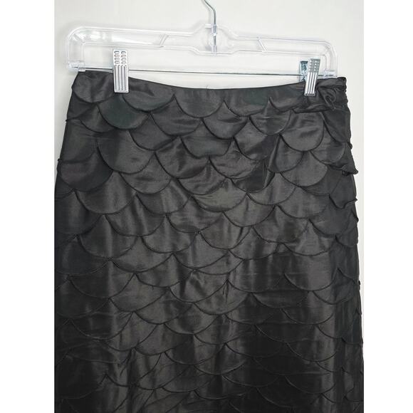 Rickie Freeman Teri Jon Black Silk Scalloped Knee Length Women's Skirt Size 6 - Picture 2 of 12